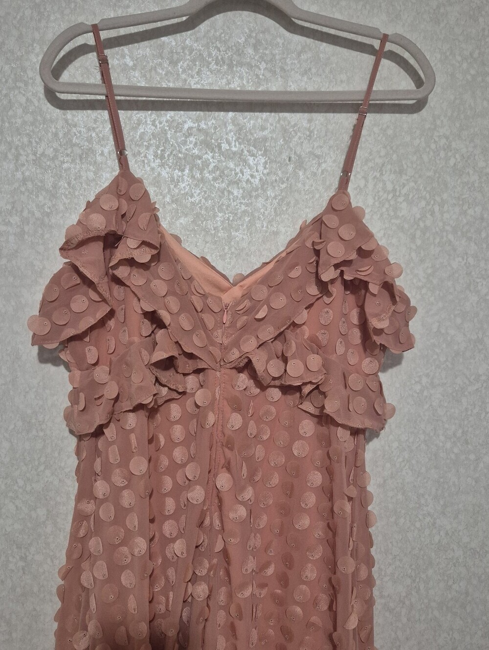 ROSEVELVET Spaghetti-Strap Dusty Rose Maxi Dress-Textured Polka Motif-Size:L - Picture 8 of 13